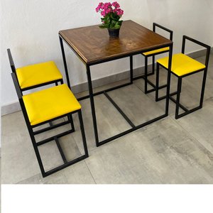 Conjunto Mesa 4 Cadeiras Pequena Estofado Amarelo Industrial Wood Box