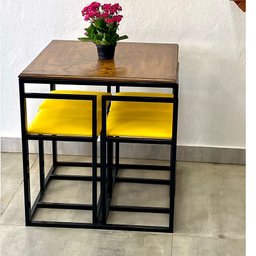 Conjunto Mesa 4 Cadeiras Pequena Estofado Amarelo Industrial Wood Box - 3