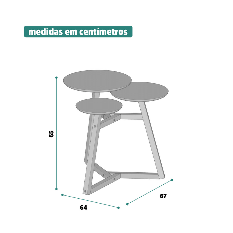 Mesa Lateral 3 Tampos Amêndoa Classic Tebarrot Móveis - 3