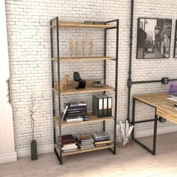 Kit 3 Peças com Mesa para Escritório em L Kuadra e 2 Estantes Multiuso 5 Prateleiras - 6
