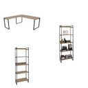 Ver imagem 2 de Conjunto 3 Peças com Mesa para Escritório em L Kuadra e 2 Estantes Multiuso 5 Prateleiras Industrial Preta Marrom