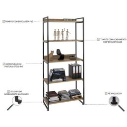 Kit 3 Peças com Mesa para Escritório em L Kuadra e 2 Estantes Multiuso 5 Prateleiras - 10
