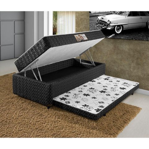 Colchão Solteiro Elite 3em1 Colchão Espuma D28 + Baú Profudidade 17 Cm + Cama Auxiliar 88x58x188