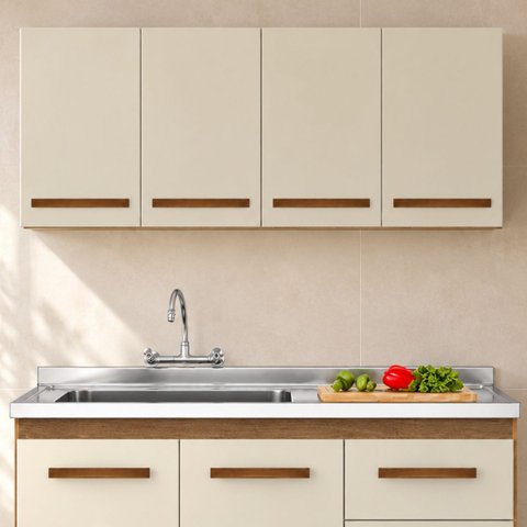 Armário Aéreo Cozinha Parede 4 Portas Lavanderia Off White