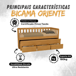 Bicama 3 Gavetas Oriente Cor Imbuia + 2 Colchões Ortobom D28 - 7