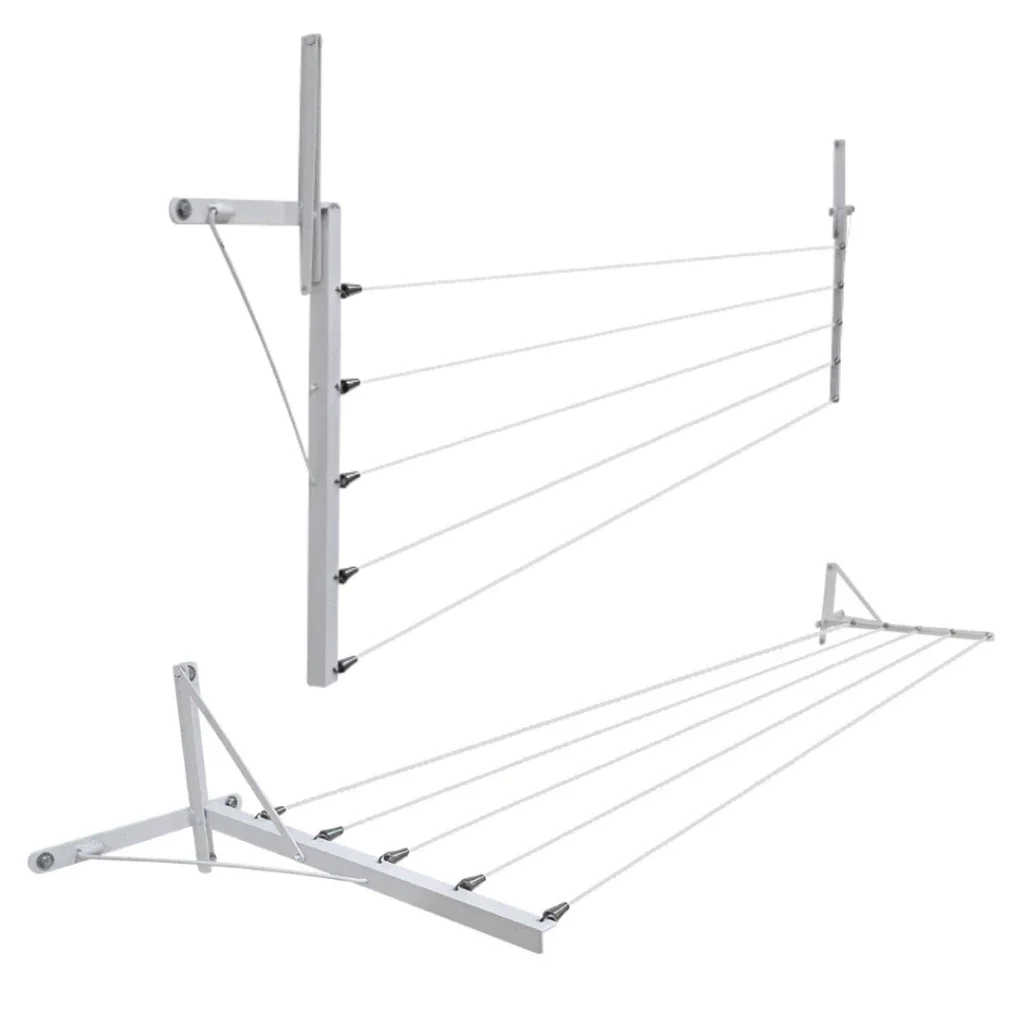 Ver imagem 1 de Varal Aluminio com Cabo Aço Retratil de Parede Dobrável 60kg