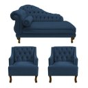 Ver imagem 1 de Recamier Larissa 160 cm Direito de quem senta e 2 Poltronas Genesis Suede Azul Marinho - LM DECOR