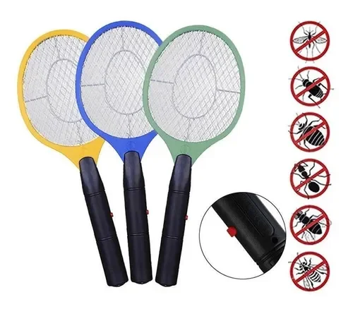 Raquete Elétrica Mata Mosquito Contra Insetos 2 Pilhas AA:Azul - 3