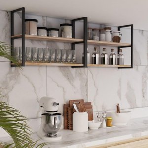 Estante de Madeira Industrial 100x50x20cm Preta para Cozinha