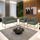 Ver imagem 2 de Namoradeira e 2 Poltronas Industrial Dourado Marisa Bouclê Pistache D03 - D’Rossi