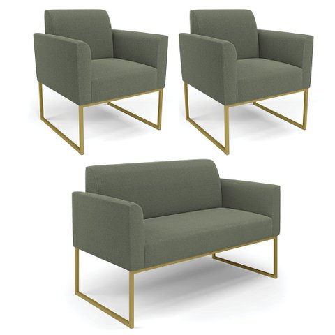 Namoradeira e 2 Poltronas Industrial Dourado Marisa Bouclê Pistache D03 - D’Rossi