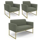 Ver imagem 1 de Namoradeira e 2 Poltronas Industrial Dourado Marisa Bouclê Pistache D03 - D’Rossi