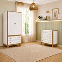 Ver imagem 2 de Kit Guarda Roupa 5055 com Cômoda Flora 5135 2 Portas 2 Gavetas MDP Branco