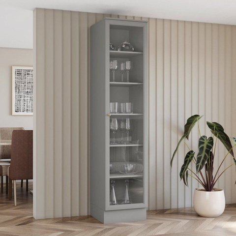 Cristaleira 50cm 1 Porta com Vidro Temperado 100% MDF Americana Cinza