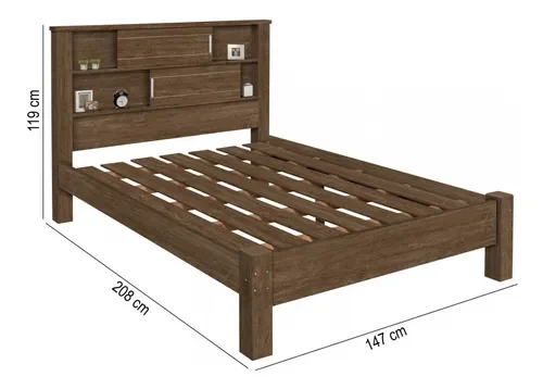 Ver imagem 2 de Cama Casal Cabeceira Com Nichos E Portas Veneza Mocaccino Carmolar