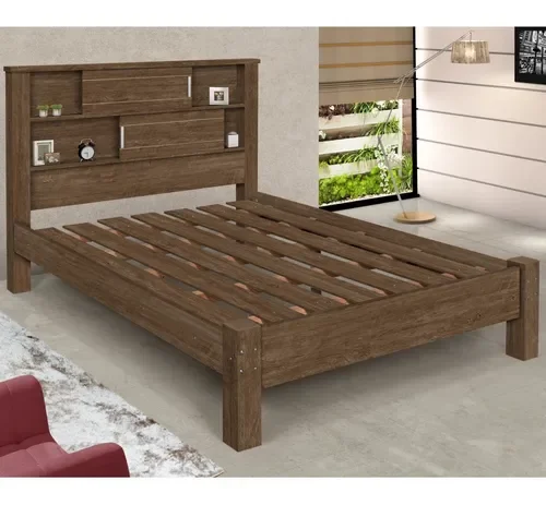 Cama Casal Cabeceira Com Nichos E Portas Veneza Mocaccino Carmolar