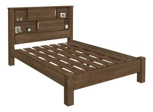 Ver imagem 3 de Cama Casal Cabeceira Com Nichos E Portas Veneza Mocaccino Carmolar