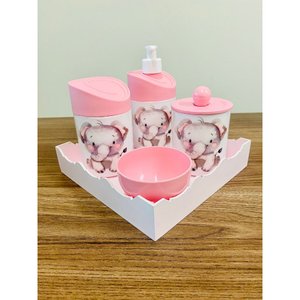 Kit Higiene Elefantinho Baby - Rosa C/bandeja Quadrada Rosa