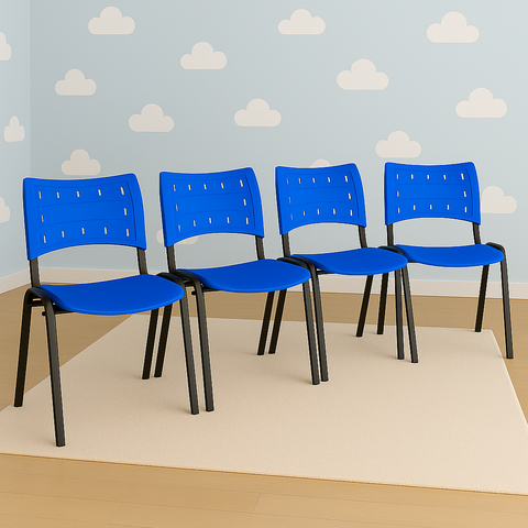 Kit 4 Cadeiras Iso Fixa Empilhável Escola Igreja Salão:azul