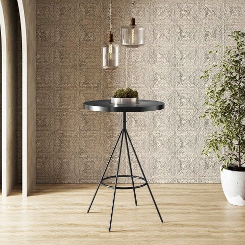 Mesa Bistrô Alta Redonda Cozinha Industrial Pé Aço Dhalia Pu Preto S02 - D’Rossi