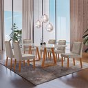 Ver imagem 1 de Conjunto Sala de Jantar Mesa Viena Madeira Maciça 160x90cm Tampo Retângular Vidro Off White com 6 Ca