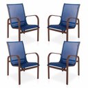 Ver imagem 1 de Conjunto 4 Cadeiras Para Varanda, área Externa, Gourmet E Jardim - Marrom Em Tela Sling Azul