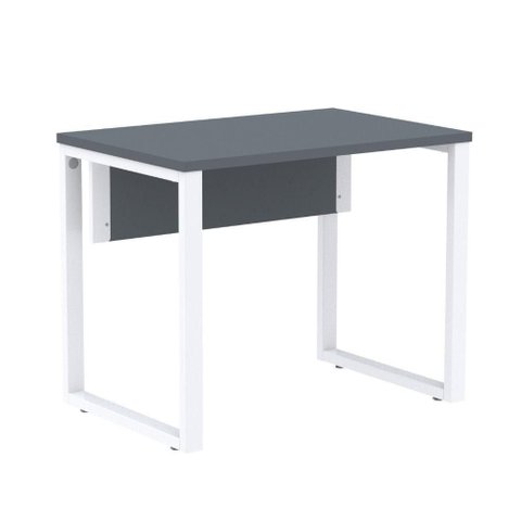 Mesa Escritório P25 Tub Pandin 90 Cm (larg) Tampo Mdp Grafito Pé Aço Tubular Branco