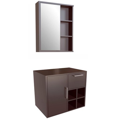 Gabinete Banheiro para Cuba e Espelheira Nanna Grafite F10 - Mpozenato