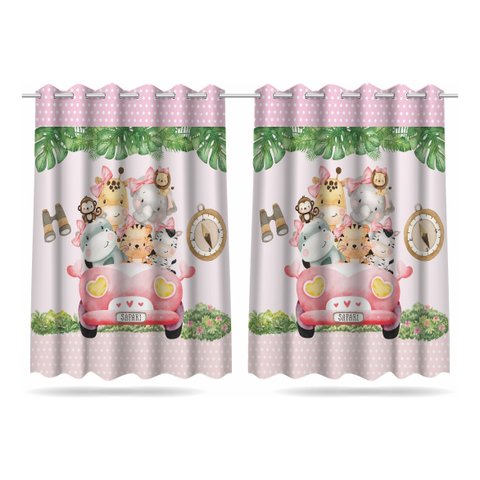 Cortina Safari Baby Rosa Menina Infantil 2,60x1,50 Mod 06