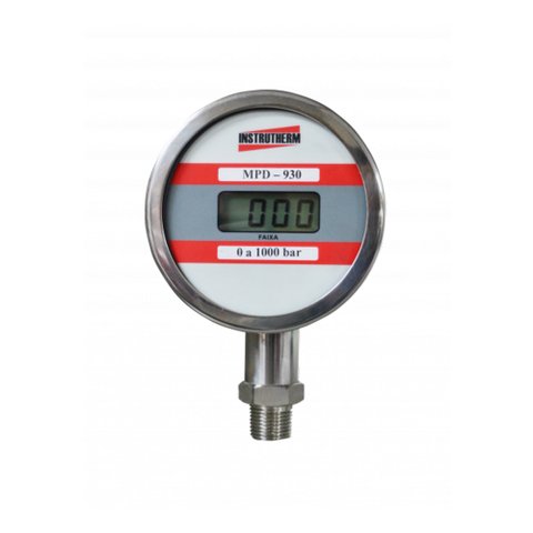 Manômetro Digital Npt 1 Bar Rosca 1/2 Saída Reta Classe A3 Escala 0 A 1000 Bar Mpd-930 Com Certifica