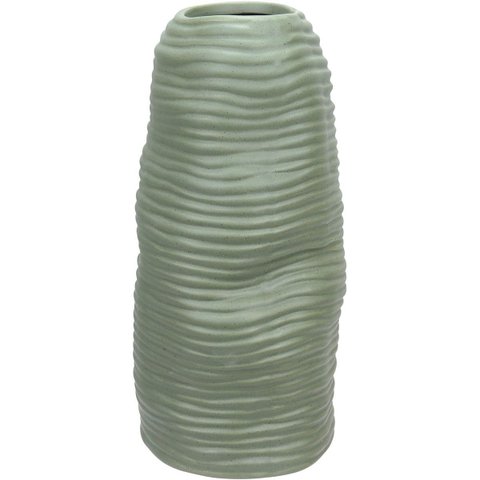 Vaso Decorativo de Cerâmica Verde 26x13x13cm Enfeite Sala Mesa Estante Aparador