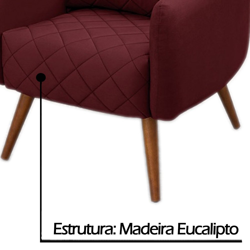 Poltrona Georgia SilvaFlex Suede Veludo Vinho com 84X76X91