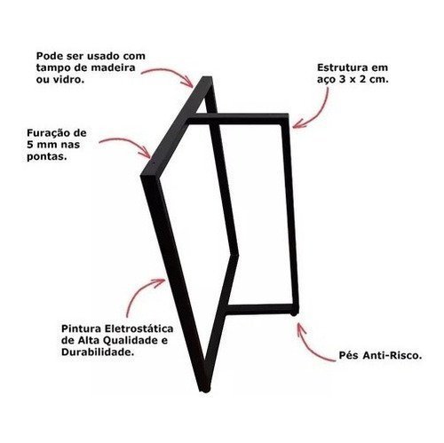 Base P/ Mesa Estilo T De Ferro S/ Tampo - Preto - 4