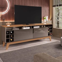 Rack Sala Estante Tv 60" Bancada Home Wine 2 Portas Nicho Adega Pés Retrô Sala Quarto Pequeno - - 2