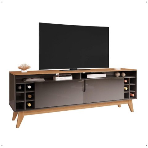 Rack Sala Estante Tv 60" Bancada Home Wine 2 Portas Nicho Adega Pés Retrô Sala Quarto Pequeno -
