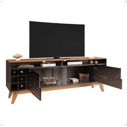 Rack Sala Estante Tv 60" Bancada Home Wine 2 Portas Nicho Adega Pés Retrô Sala Quarto Pequeno - - 3