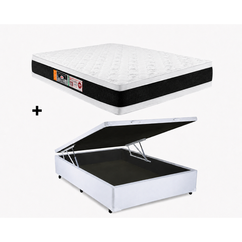 Cama Box Bau Casal Branco Colchão Casal Black e White Air Double Face D45 138x188 - Castor