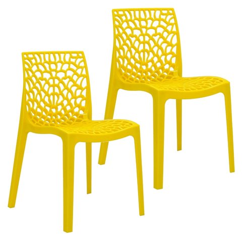Kit 2 Cadeiras Gruvyer Design Cozinha Sala de Estar Jantar - Amarelo