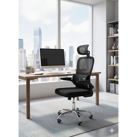 Cadeira de Escritório Ergonômica com Apoio de Lombar Premium em Tecido