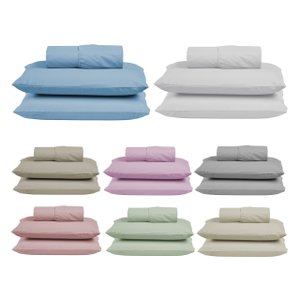 Lençol Queen com Elástico e Fronhas 200 Fios 100% Algodão 3 Peças:branco