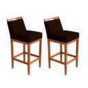 Ver imagem 1 de Kit 2 Banquetas Alta Lyara em Madeira Maciça com Encosto Estofada Marinho Móveis Banqueta Lyara Marr