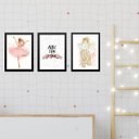 Ver imagem 2 de Kit 3 Quadros Infantis Bailarina - Amor 33x24cm:madeira Branca