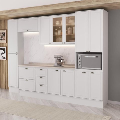 Armário de Cozinha Completa com Balcão Milla Lucy Vibe Carraro Branco