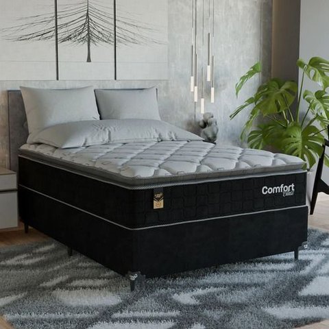 Cama Box Casal + Colchão Comfort Class Pillow Top 138x188 Preto/suede Preto