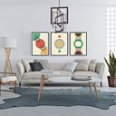 Ver imagem 3 de Trio de Quadros Decorativos Geométrico Linhas e Anéis -40x60 -sala-quarto com Moldura