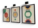 Ver imagem 1 de Trio de Quadros Decorativos Geométrico Linhas e Anéis -40x60 -sala-quarto com Moldura