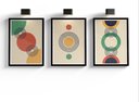 Ver imagem 2 de Trio de Quadros Decorativos Geométrico Linhas e Anéis -40x60 -sala-quarto com Moldura