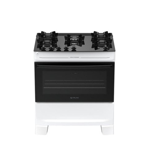 Fogão 5 Bocas Atlas Mônaco Top Glass Automático Mesa de Vidro Branco Bivolt
