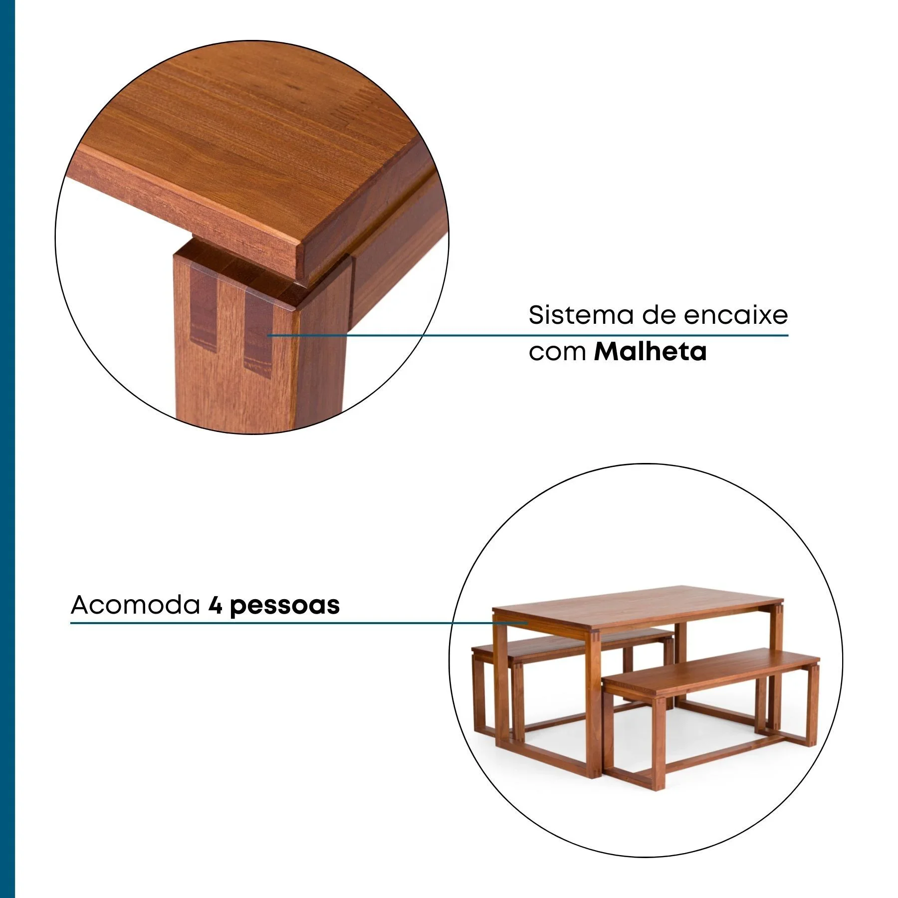 Mesa de Jantar 4 Lugares 140x80cm Madeira Maciça Craft  - 9