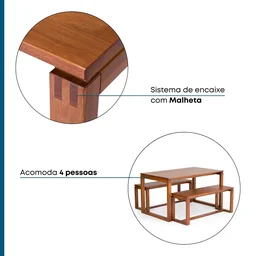 Mesa de Jantar 4 Lugares 140x80cm Madeira Maciça Craft  - 9
